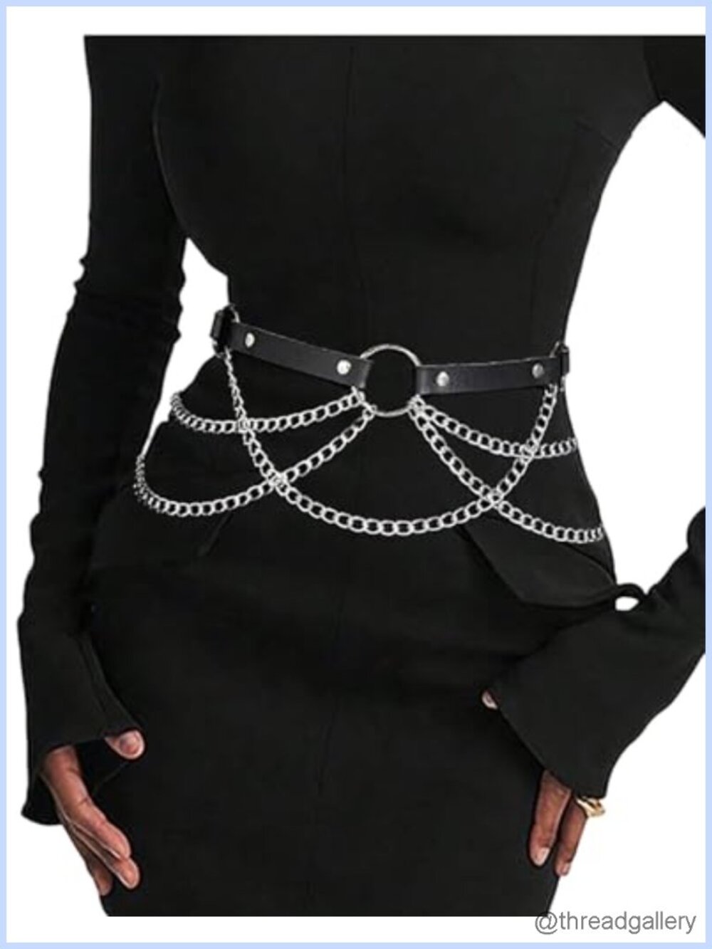 Black PU Leather Belt with Chains Gothic Waist Belt Punk Emo
